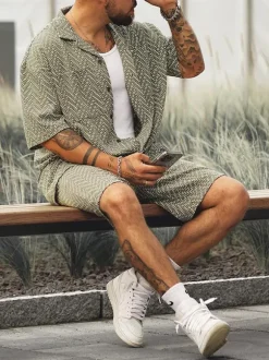 Tenue de Sport Homme 2 Pièces Imprimé Manches Courtes Col Rabattu