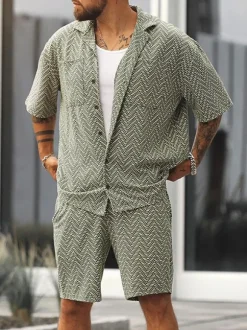 Tenue de Sport Homme 2 Pièces Imprimé Manches Courtes Col Rabattu