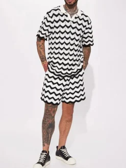 Tenue de Sport Homme 2 Pièces Manches Courtes Col Rabattu Noir