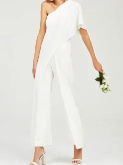 Tenue mariage femme combinaison mariée ivoire à une épaule