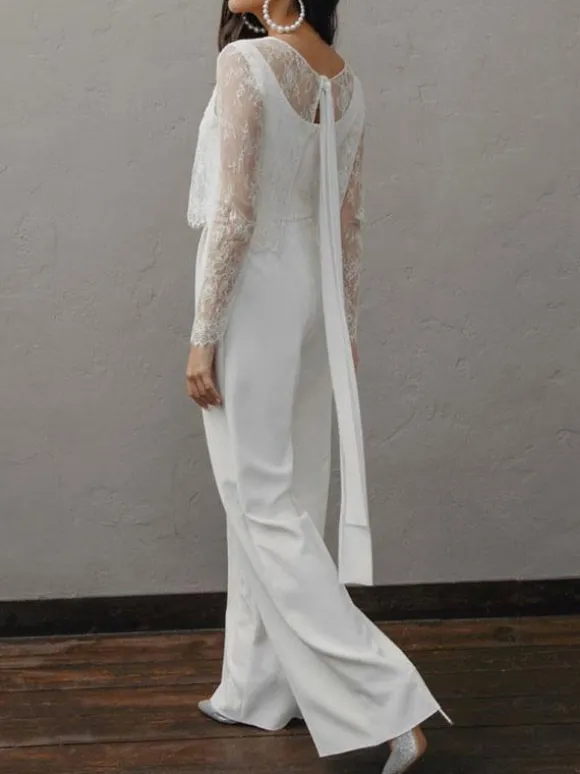 Tenue mariage femme combinaison mariée blanche cape en dentelle