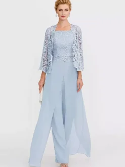 Tenue de mère de mariée 3 pièces combi-pantalon boléro gris claire