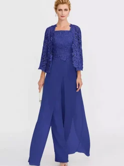 Tenue de mère de mariée 3 pièces combi-pantalon boléro gris claire