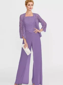 Tenue de mère de mariée 3 pièces combi-pantalon boléro gris claire