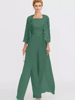 Tenue de mère de mariée 3 pièces combi-pantalon boléro gris claire