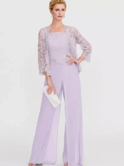 Tenue de mère de mariée 3 pièces combi-pantalon boléro gris claire