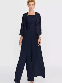 Tenue de mère de mariée 3 pièces combi-pantalon boléro gris claire