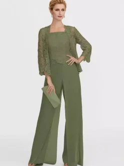 Tenue de mère de mariée 3 pièces combi-pantalon boléro gris claire
