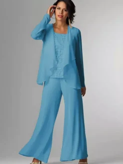 Tenue de mère de mariée Tenue de mariage d'invitée blanche en chiffon 3 pièces
