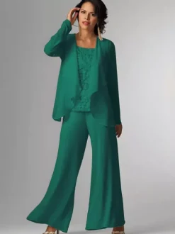 Tenue de mère de mariée Tenue de mariage d'invitée blanche en chiffon 3 pièces