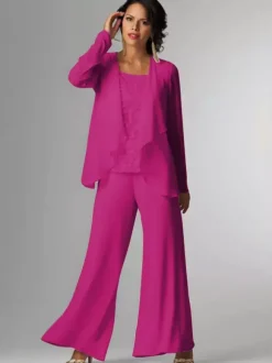 Tenue de mère de mariée Tenue de mariage d'invitée blanche en chiffon 3 pièces