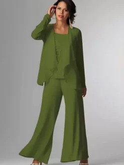 Tenue de mère de mariée Tenue de mariage d'invitée blanche en chiffon 3 pièces