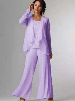Tenue de mère de mariée Tenue de mariage d'invitée blanche en chiffon 3 pièces