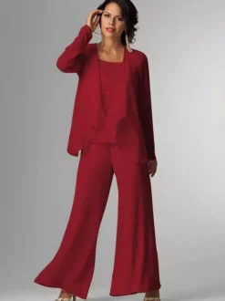 Tenue de mère de mariée Tenue de mariage d'invitée blanche en chiffon 3 pièces