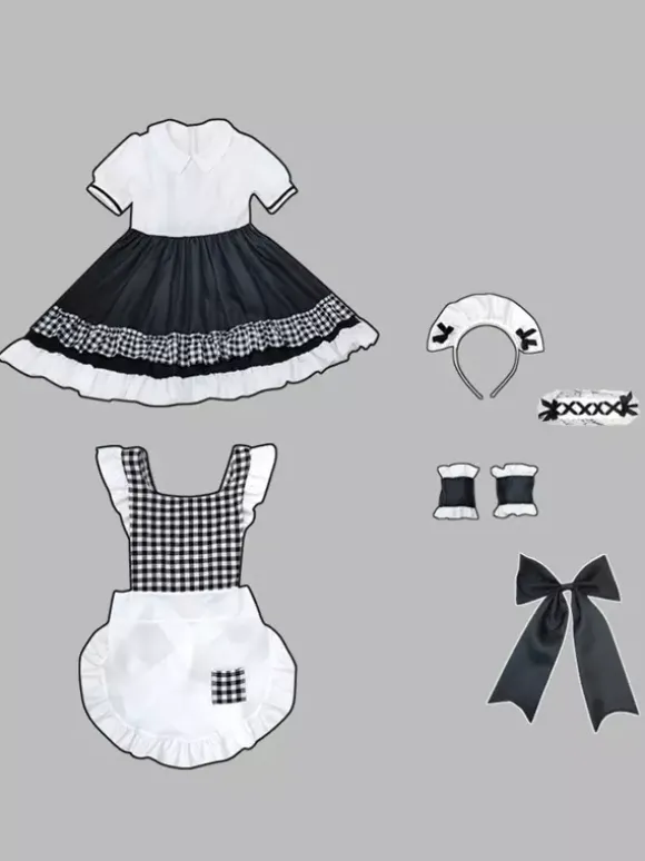 Tenue de soubrette Lolita uniforme à carreaux doux robe de princesse ensemble de costumes de cosplay d'anime