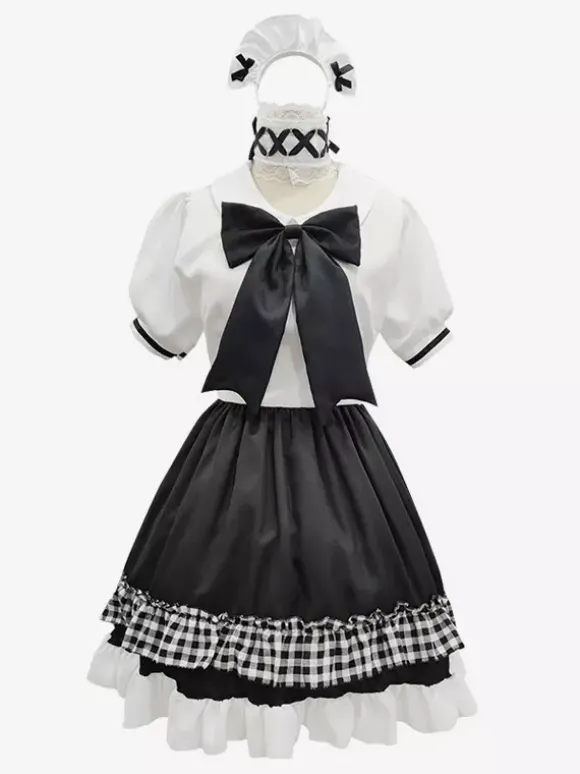 Tenue de soubrette Lolita uniforme à carreaux doux robe de princesse ensemble de costumes de cosplay d'anime