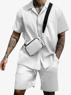 Tenue de Sport Homme 2 Pièces Manches Courtes Col Rabattu Rose