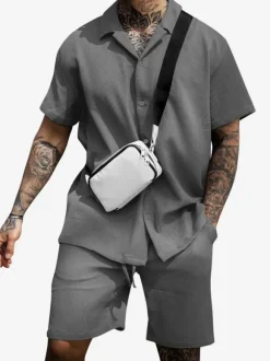 Tenue de Sport Homme 2 Pièces Manches Courtes Col Rabattu Rose