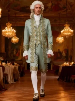Tenue rétro vintage médiévale Renaissance manteau et pantalon style prince gentleman brodé déguisement homme carnaval royal mascarade carnaval de Venise