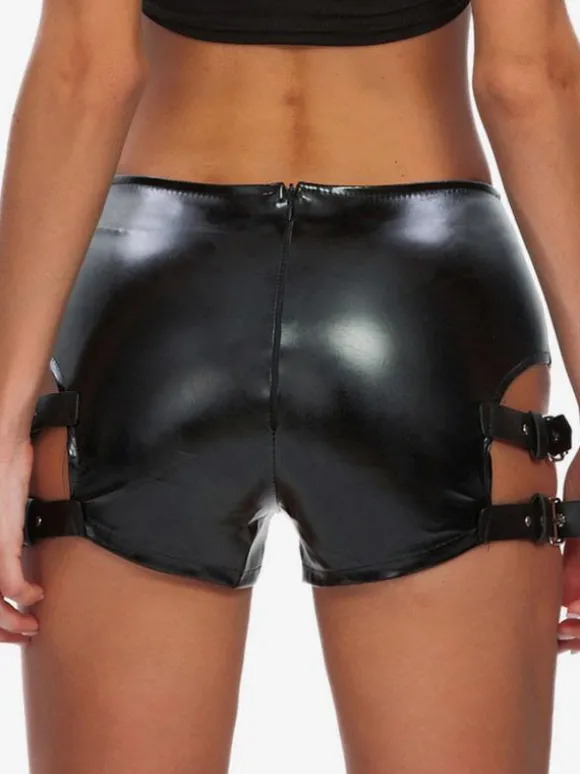 Tenues de Club Short Détails Métalliques Sexy Cuir PU Noir