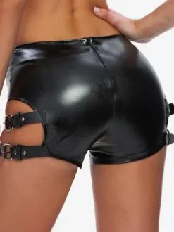 Tenues de Club Short Détails Métalliques Sexy Cuir PU Noir