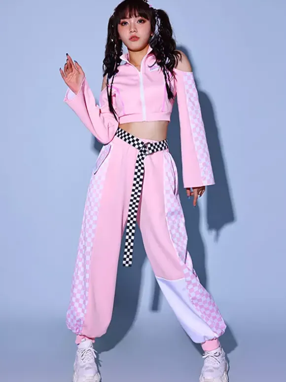 Tenues de danse jazz 2 pièces roses pour femmes costumes hip-hop