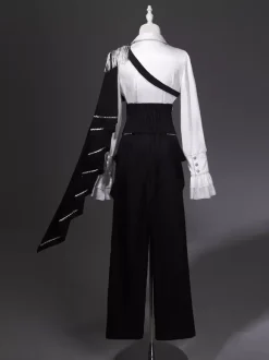 Tenues Ouji Lolita Gothique : cape à manches longues haut blanc ceinture noire et pantalon