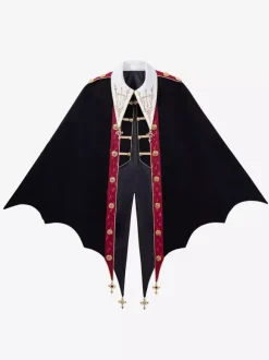 Tenues Ouji Lolita noires à manches longues pantalon et manteau Prince noirs et rouges