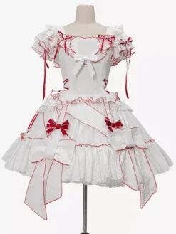 Tenues Sweet Lolita jupe blanche à lacets et manches courtes robe Hime Lolita