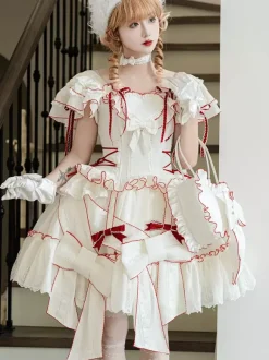 Tenues Sweet Lolita jupe blanche à lacets et manches courtes robe Hime Lolita