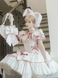 Tenues Sweet Lolita jupe blanche à lacets et manches courtes robe Hime Lolita