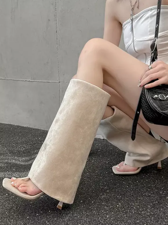 Tongs en daim pour femme sandales à talons hauts