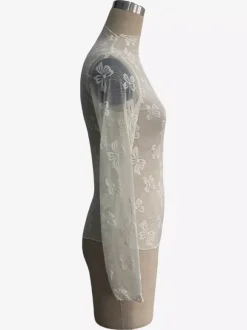 Top à manches longues en maille transparente avec n艙ud intégral jacquard pour femme 2026