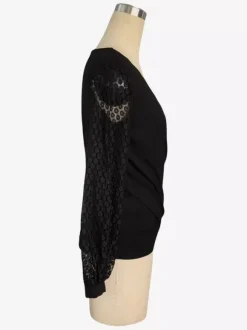 Top cache-c艙ur à col en V profond et manches longues en dentelle florale transparente pour femme 2026