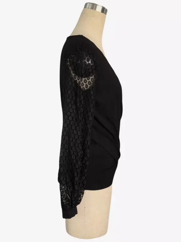 Top cache-c艙ur à col en V profond et manches longues en dentelle florale transparente pour femme 2026