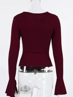Top femme à manches longues froncées sur les côtés - Coupe ajustée et élégante avec poignets évasés - Style streetwear printemps 2026