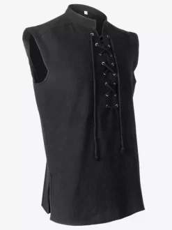 Top Vintage noir Vintage à lacets sans manches Polyester Polyester Fiber gilet rétro Costumes pour homme Bourgogne