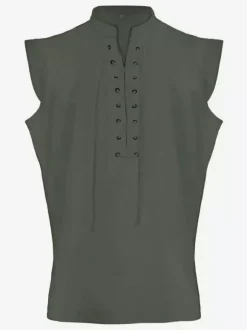 Top Vintage noir Vintage à lacets sans manches Polyester Polyester Fiber gilet rétro Costumes pour homme Bourgogne