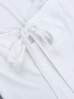 Top court à n艙ud papillon et bordure en dentelle pour femme - Chemisier Fairycore blanc à manches longues et coupe ajustée - Tenue de soirée printanière 2026