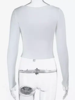 Top court à n艙ud papillon et bordure en dentelle pour femme - Chemisier Fairycore blanc à manches longues et coupe ajustée - Tenue de soirée printanière 2026
