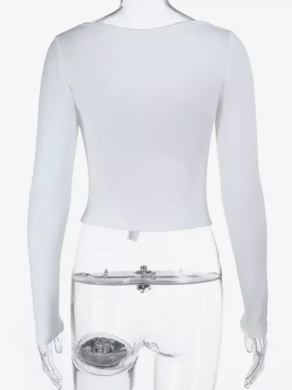 Top court à n艙ud papillon et bordure en dentelle pour femme - Chemisier Fairycore blanc à manches longues et coupe ajustée - Tenue de soirée printanière 2026