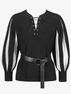 Top Noir Blanc Vintage Rétro Rayures Manches Longues Vintage Costumes Pour Homme Déguisement Vintage Bourgogne