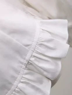Toussaint Cospaly Costume Lolita blanc Blouse manches longues col haut volants en coton avec dentelle Déguisements Halloween