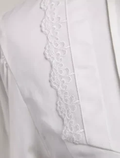 Toussaint Cospaly Costume Lolita blanc Blouse manches longues col haut volants en coton avec dentelle Déguisements Halloween