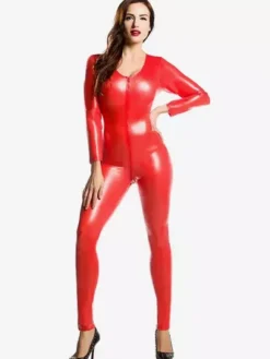 Toussaint Cosplay Costume rouge Zentai brillant métallique Jumpsuit pour femmes Déguisements Halloween