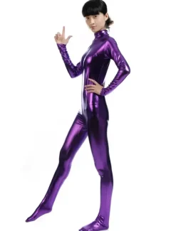 Toussaint Cosplay Costume Zentaï métallique brillant violet foncé Déguisements Halloween