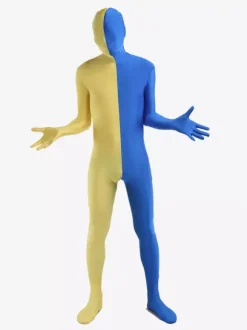 Toussaint Cosplay Costume de zentaï enveloppé unisexe en lycra spandex jaune et bleu patchwork Déguisements Halloween