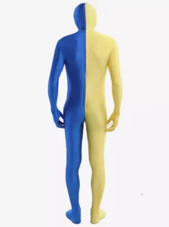 Toussaint Cosplay Costume de zentaï enveloppé unisexe en lycra spandex jaune et bleu patchwork Déguisements Halloween