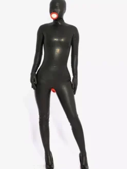Toussaint Cosplay Costume Catsuit unisexe en latex noir Déguisements Halloween