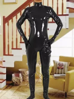 Toussaint Cosplay Costume noir de zentai en PVC sans capuchon Déguisements Halloween